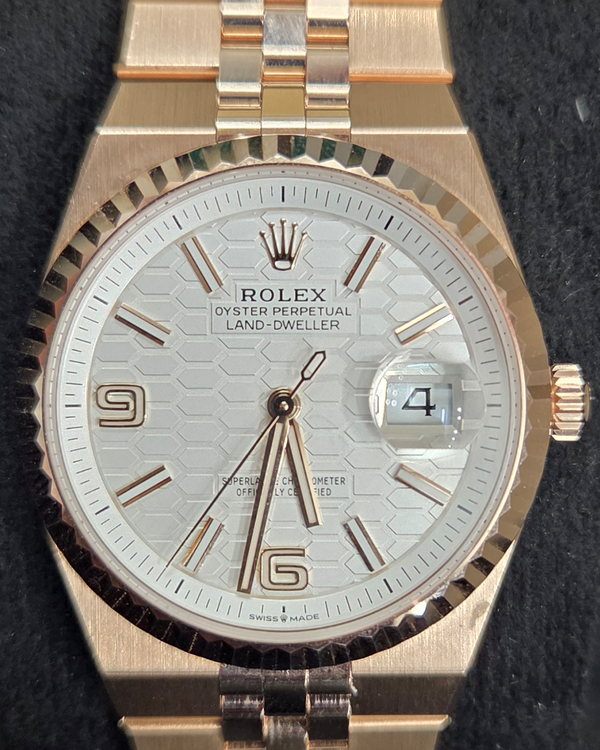 2025 Rolex Land-Dweller 36MM White Dial Rose Gold Flat Jubilee Bracelet (127235)