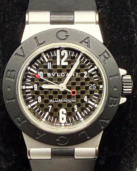 No Reserve - Bvlgari Diagono Aluminium Lady 29MM Quartz Carbon Fiber Dial Rubber Strap (AL 29 TA)