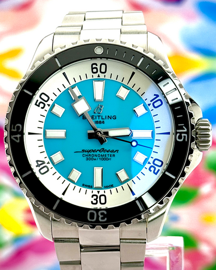 2025 Breitling Superocean 44MM Turquoise Dial Steel Bracelet (A17376)