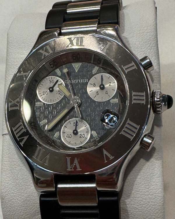 2016 Cartier 21 Chronoscaph 38MM Quartz Black Dial Steel/Rubber Bracelet (W10125U2)