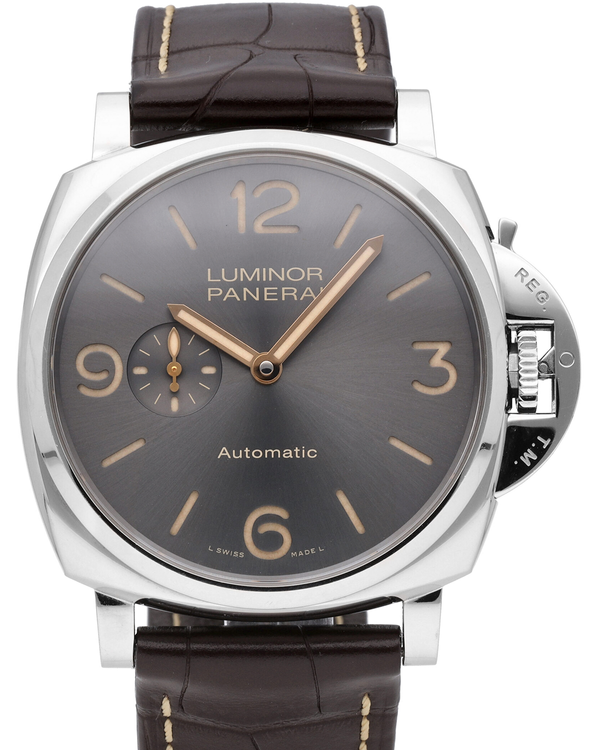 Panerai Luminor Due 3 Days Acciaio 45MM Grey Dial Leather Strap (PAM00739)