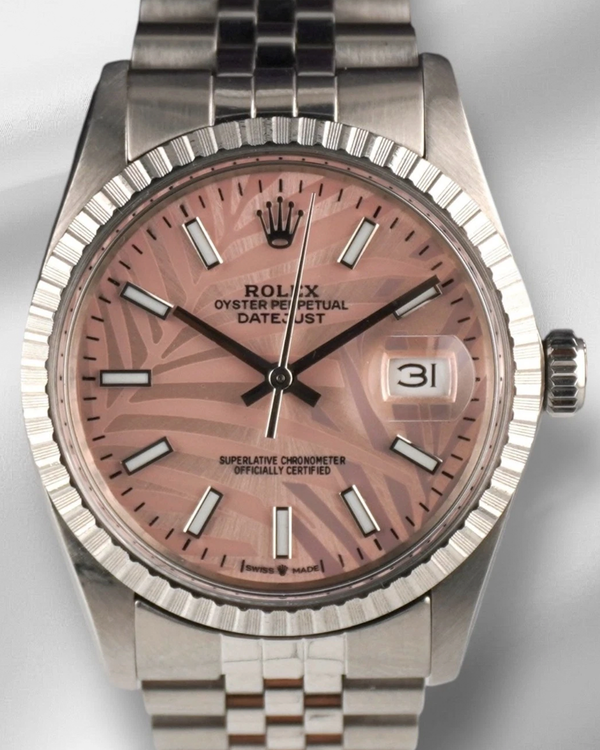 Rolex Datejust 36MM Aftermarket Pink "Palm Motif" Dial Aftermarket Steel Bracelet (16030)