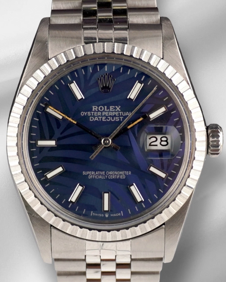 Rolex Datejust 36MM Aftermarket Blue "Palm Motif" Dial Aftermarket Steel Bracelet (16030)