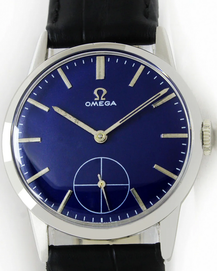 Omega Vintage 34MM Aftermarket Blue Dial Aftermarket Leather Strap (14713-61)