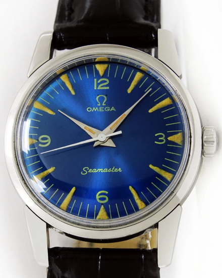 Omega Seamaster 34MM Aftermarket Blue Dial Aftermarket Leather Strap (2759-10)