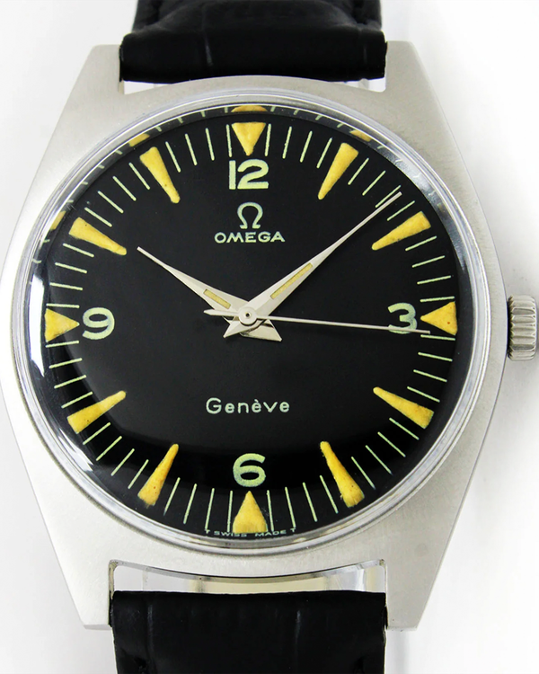 Omega Geneve Vintage 34MM Aftermarket Black Dial Aftermarket Leather Strap (135.041)