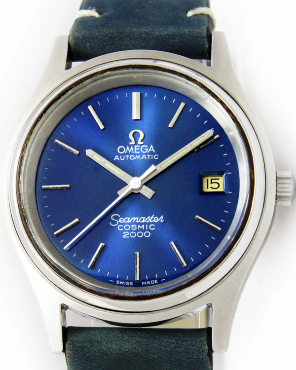 Omega Seamaster Cosmic 2000 38MM Aftermarket Blue Dial Aftermarket Leather Strap (166.128)