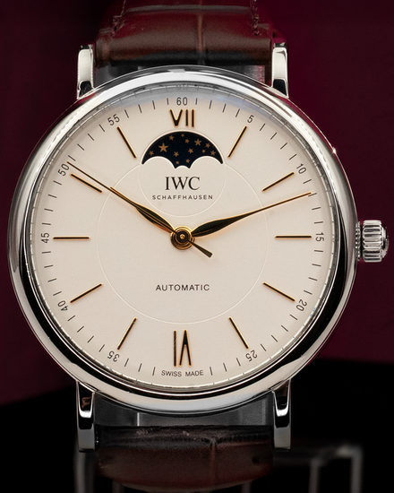 2023 IWC Schaffhausen Portofino Moon Phase 40MM Silver Dial Leather Strap (IW459401)