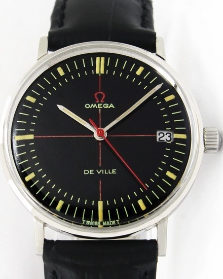 Omega De Ville 33.5MM Aftermarket Black Dial Aftermarket Leather Strap (136.0019)