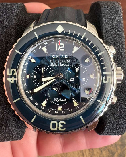 2018 Blancpain Fifty Fathoms 45MM Blue Dial Leather Strap (5066F-1140-52B)