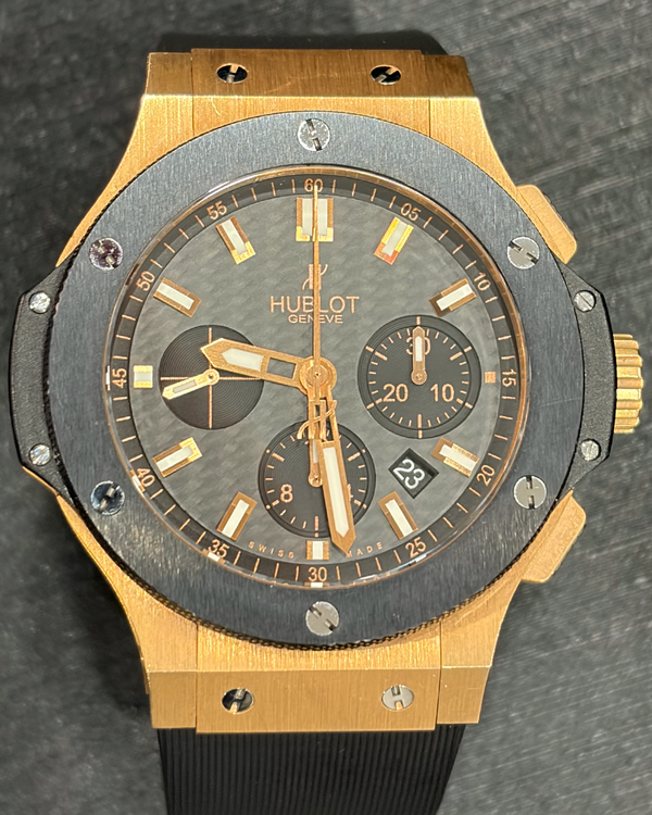 2018 Hublot Big Bang Chronograph Evolution 18K Rose Gold 44MM Carbon Fiber Dial Rubber Strap (301.PM.1780.RX)