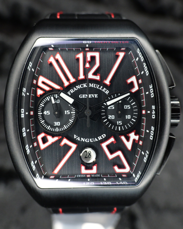 Franck Muller Vanguard Chronograph 44MM Black Dial Leather Strap (V45 CC DT TT NR BR ER)
