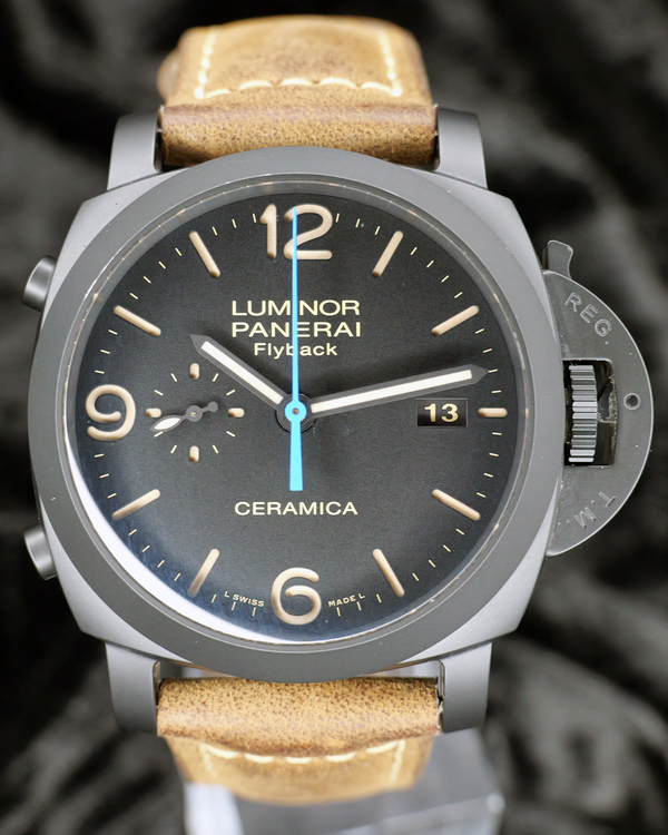 2017 Panerai Luminor 1950 3 Days Chrono Flyback 44MM Black Dial Leather Strap (PAM00580)