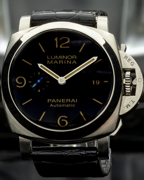 2017 Panerai Luminor Marina 1950 3 Days 44MM Black Dial Leather Strap (PAM01312)