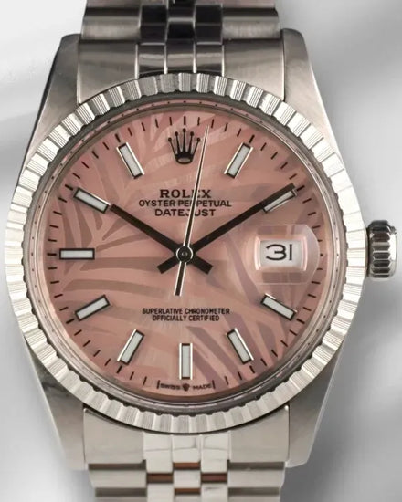 Rolex Datejust 36MM Aftermarket Pink "Palm Motif" Dial Jubilee Bracelet (16030)