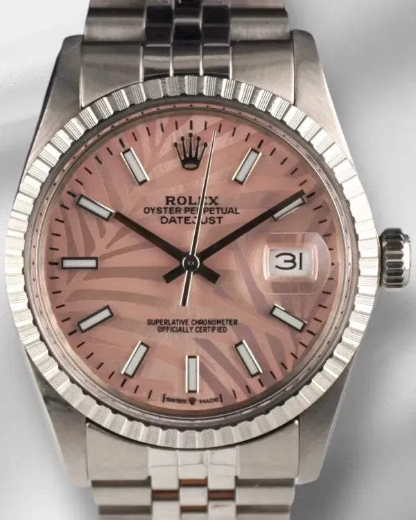 Rolex Datejust 36MM Aftermarket Pink "Palm Motif" Dial Jubilee Bracelet (16030)