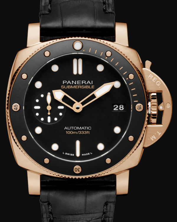 Panerai Submersible Goldtech 42MM Black Dial Leather Strap (PAM00974)