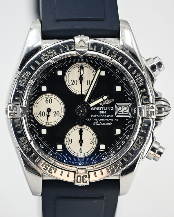 No Reserve - Breitling Cockpit Chrono 39MM Black Dial Aftermarket Rubber Strap (A13357)