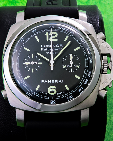 2006 Panerai Luminor 1950 Rattrapante 44MM Black Dial Rubber Strap (PAM00213)