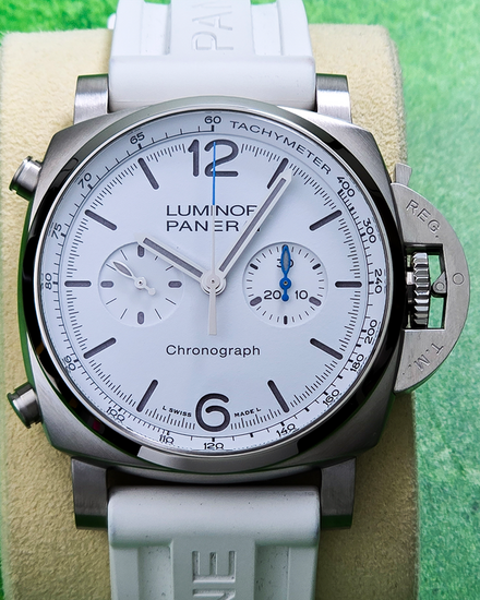 2021 Panerai Luminor Chrono 44MM White Dial Rubber Strap (PAM01218)