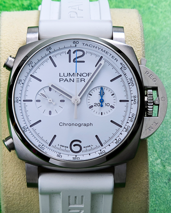 2021 Panerai Luminor Chrono 44MM White Dial Rubber Strap (PAM01218)