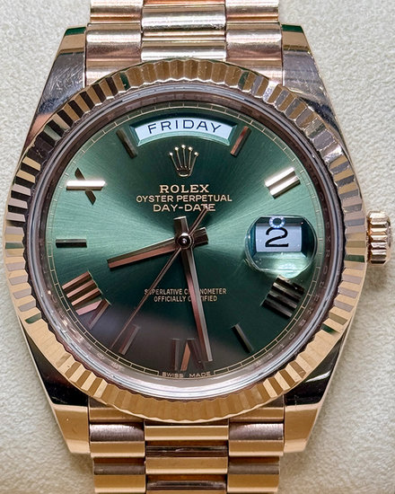2024 Rolex Day-Date 40MM Green Dial Rose Gold President Bracelet (228235)