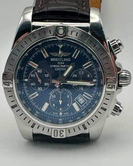 No Reserve - 2017 Breitling Chronomat 44MM Blue Dial Aftermarket Leather Strap (AB011511/C956)