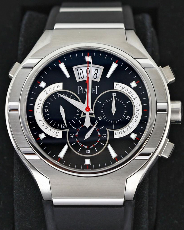 Piaget Polo FortyFive Flyback Chronograph GMT 45MM Black Dial Rubber Strap (G0A34002)