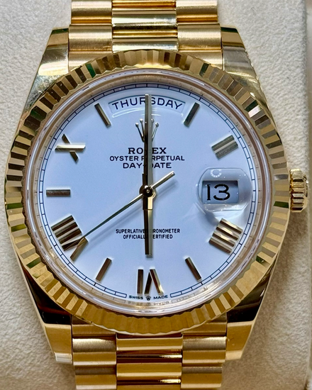 2024 Rolex Day-Date 40MM White Dial Yellow Gold President Bracelet (228238)