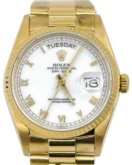1986 Rolex Day-Date 36MM White Dial Yellow Gold President Bracelet (18038)