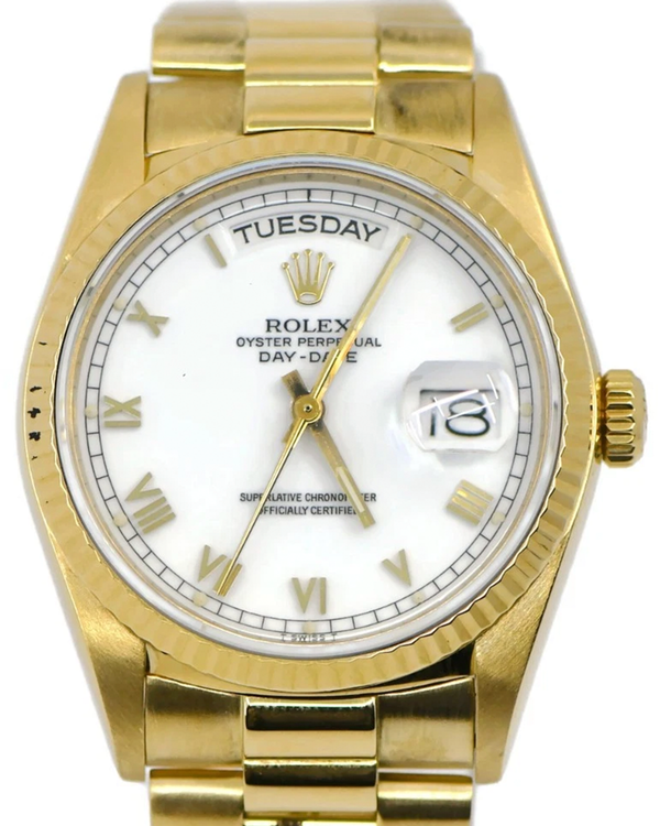 1986 Rolex Day-Date 36MM White Dial Yellow Gold President Bracelet (18038)