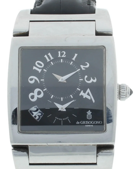 De Grisogono Instrumento NºUNO 32MM Black Dial Leather Strap (000838)