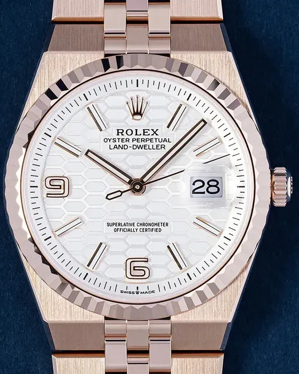 2025 Rolex Land-Dweller 36MM White Dial Flat Jubilee Rose Gold Bracelet (127235)