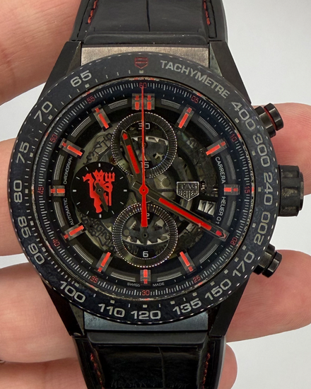 2017 Tag Heuer Carrera Heuer 01 "Manchester United" L. E. 45MM Skeleton Dial Leather Strap (CAR2A1J.FC6400)