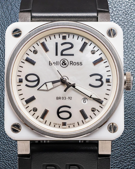 Bell & Ross BR 03 - 92 42MM Mother of Pearl Dial Rubber Strap (BR03-92-SC)