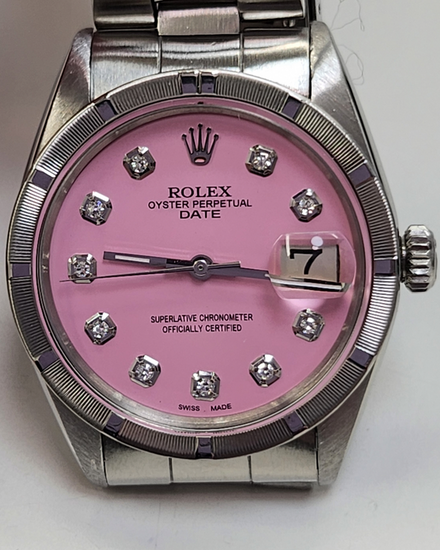 Rolex Oyster Perpetual Date 34MM Aftermarket Pink Dial Oyster Bracelet (1501)