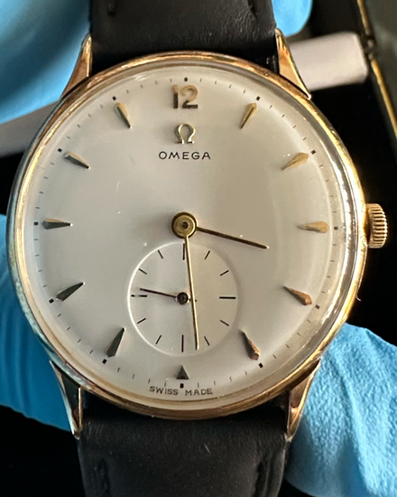 1950 Omega Vintage 14k Gold 37MM Silver Dial Aftermarket Leather Strap (H33989)