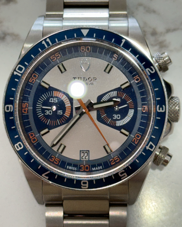 Tudor Heritage Chrono "Blue" 42MM Silver "Zorro" Dial Steel Bracelet (70330B)