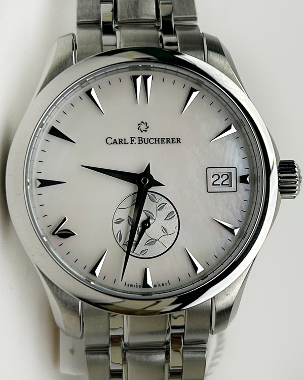 2024 Carl F. Bucherer Manero AutoDate "Love" 35.5MM Mother of Pearl Dial Steel Bracelet (00.10922.08.73.21)