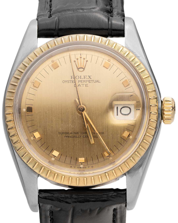 Rolex Oyster Perpetual Date 34MM Champagne Dial Aftermarket Leather Strap (1505)