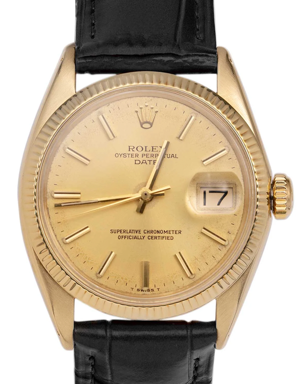 Rolex Oyster Perpetual Date 34MM Aftermarket Champagne Dial Aftermarket Leather Strap (1500)