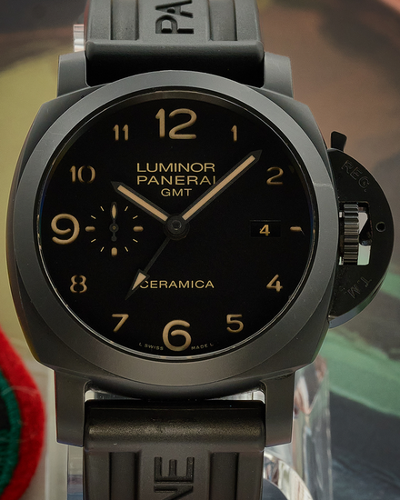Panerai Luminor 1950 3 Days GMT 44MM Black Dial Rubber Strap (PAM00441)