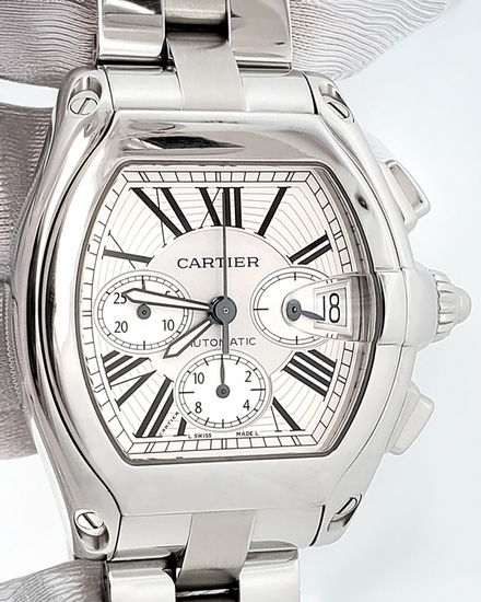 2006 Cartier Roadster Chronograph XL 43MM Silver Dial Steel Bracelet (W62019X6)