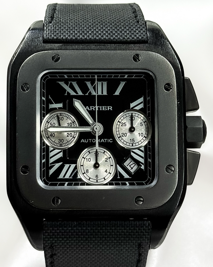 2015 Cartier Santos 100 Chronograph 46MM Black Dial Textile Strap (W2020005)