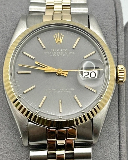 1970 Rolex Oyster Perpetual Date 34MM Grey "Ghost" Dial Aftermarket Two-Tone Bracelet (1500)