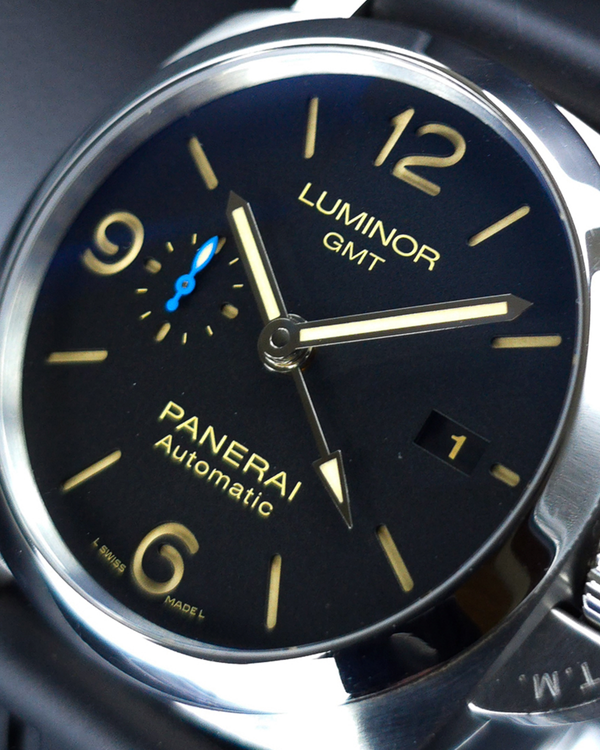 2019 Panerai Luminor 1950 3 Days GMT 44MM Black Dial Textile Strap (PAM01320)