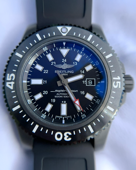 Breitling Superocean 44MM Black Dial Aftermarket Rubber Strap (M17393)