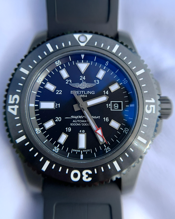 Breitling Superocean 44MM Black Dial Aftermarket Rubber Strap (M17393)