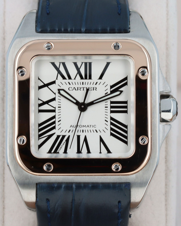 Cartier Santos 100 33MM White Dial Leather Strap (W20107X7)
