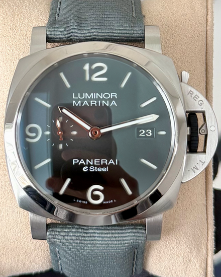 2023 Panerai Luminor Marina "Grigio Roccia" 44MM Grey Dial Textile Strap (PAM01358)